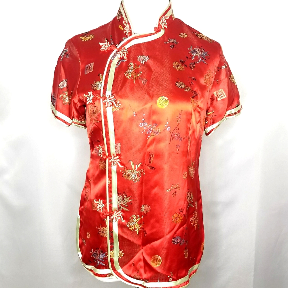 Vtg Peony Traditional Cheongsam Chinese Qipao Top